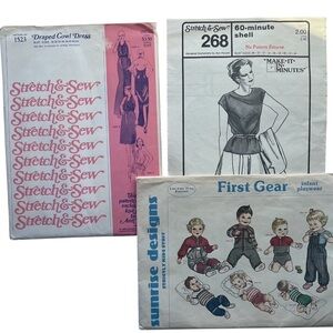 Vintage Stretch & Sew asst. patterns & a bonus baby Sunrise pattern all 3 uncut